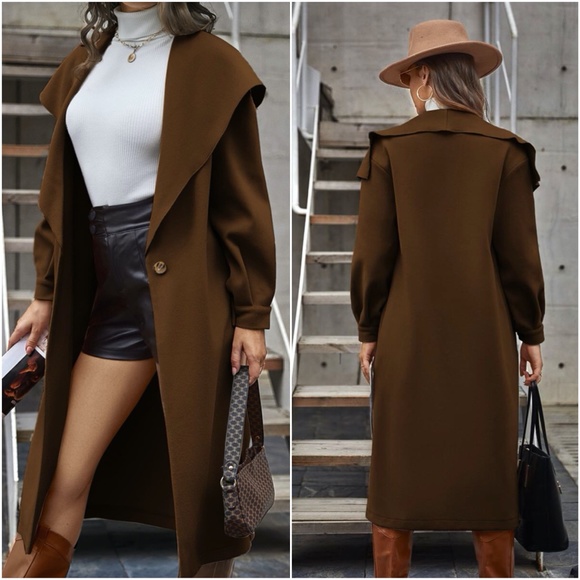 fall long waterfall button trench peacoat grey - Picture 2 of 8